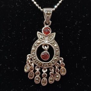 Vintage marcasite and garnet pendant necklace